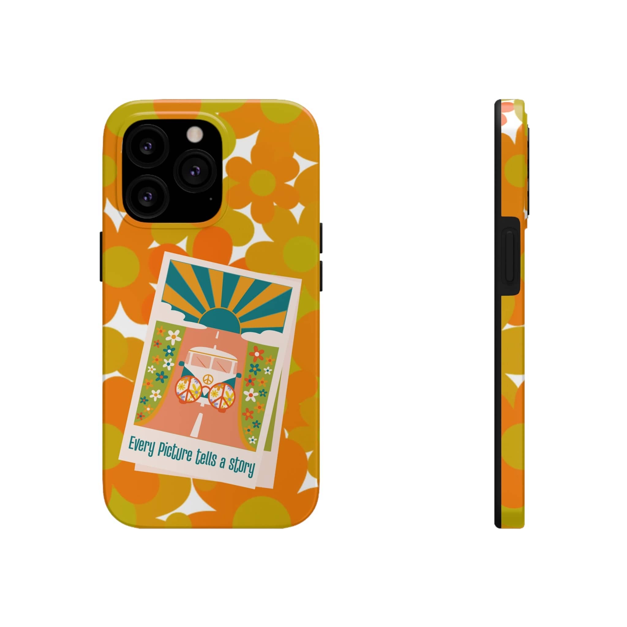 Retro Phone Case, Orange Flower Power, Polariod Picture, Mod Smart Phone Tough Phone Cases Phone Case
