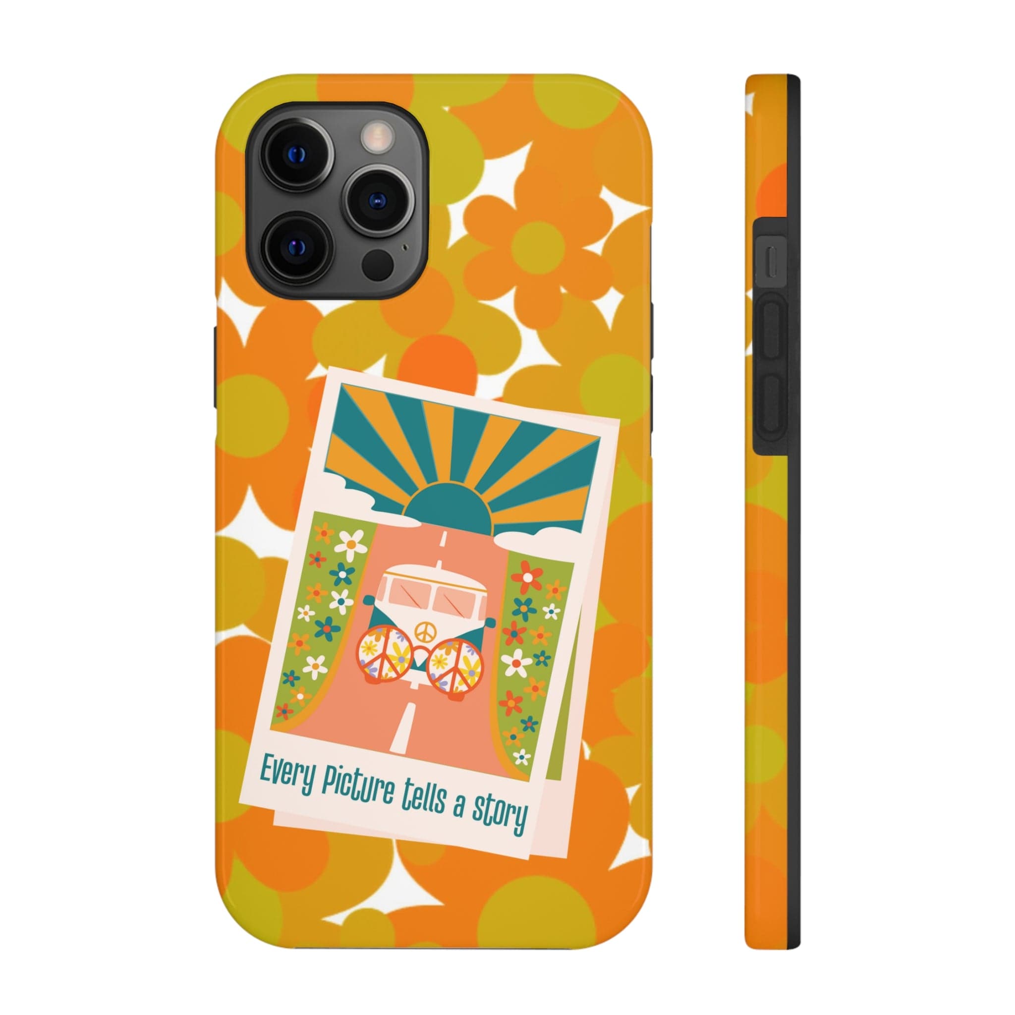 Retro Phone Case, Orange Flower Power, Polariod Picture, Mod Smart Phone Tough Phone Cases Phone Case