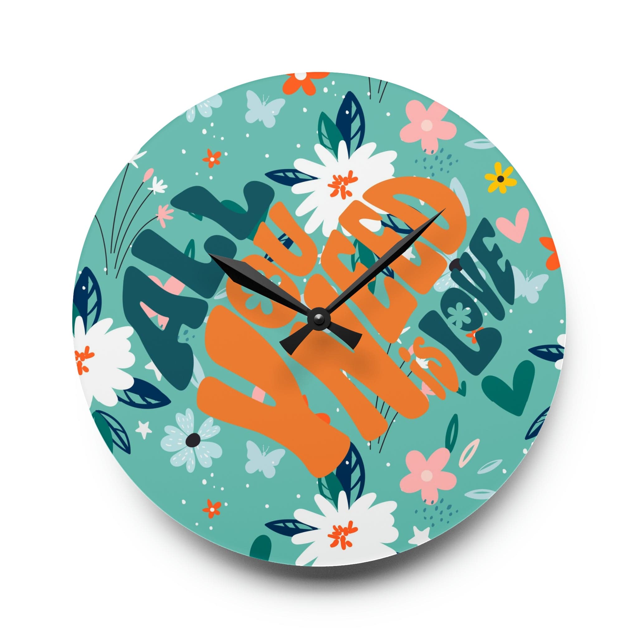 Retro Wild Child Flowers, Mod Daisy, All You Need Is Love, Groovy Acrylic Wall Clock Home Decor