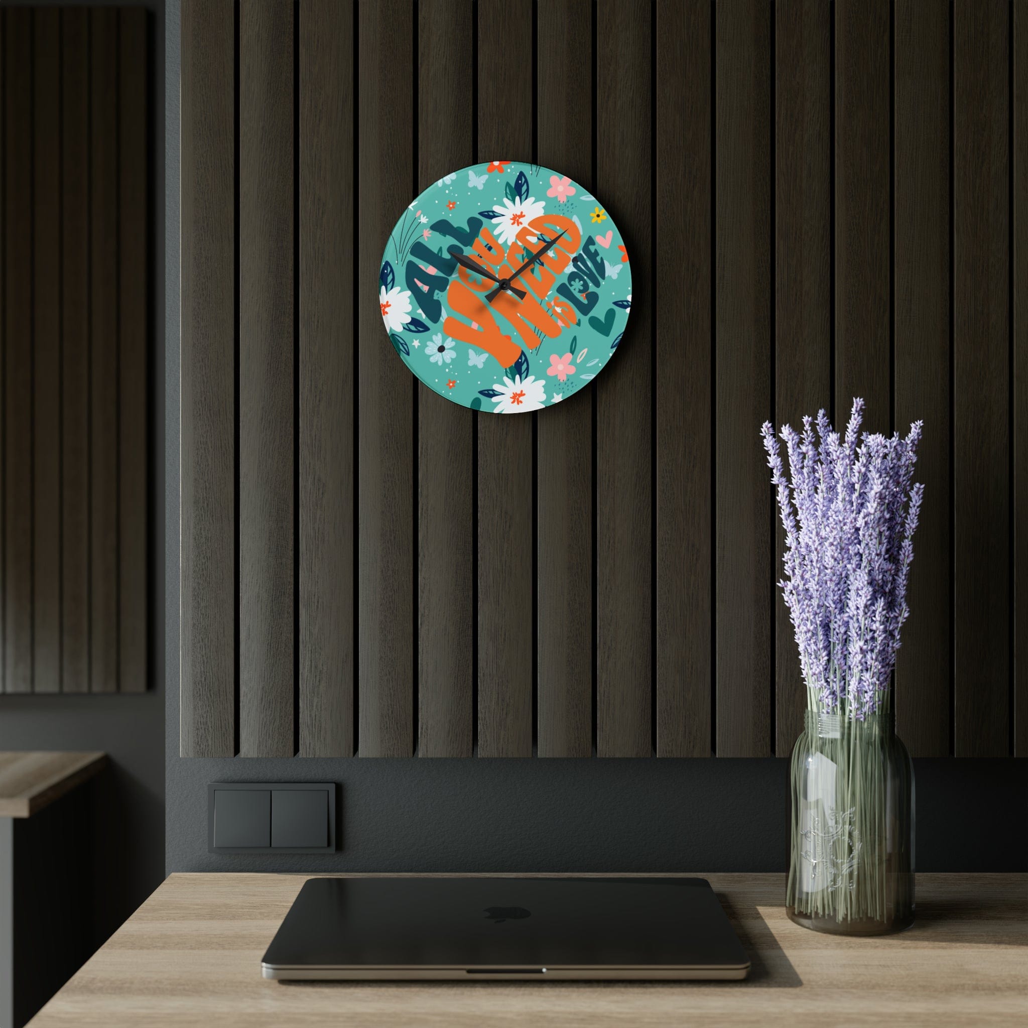 Retro Wild Child Flowers, Mod Daisy, All You Need Is Love, Groovy Acrylic Wall Clock Home Decor
