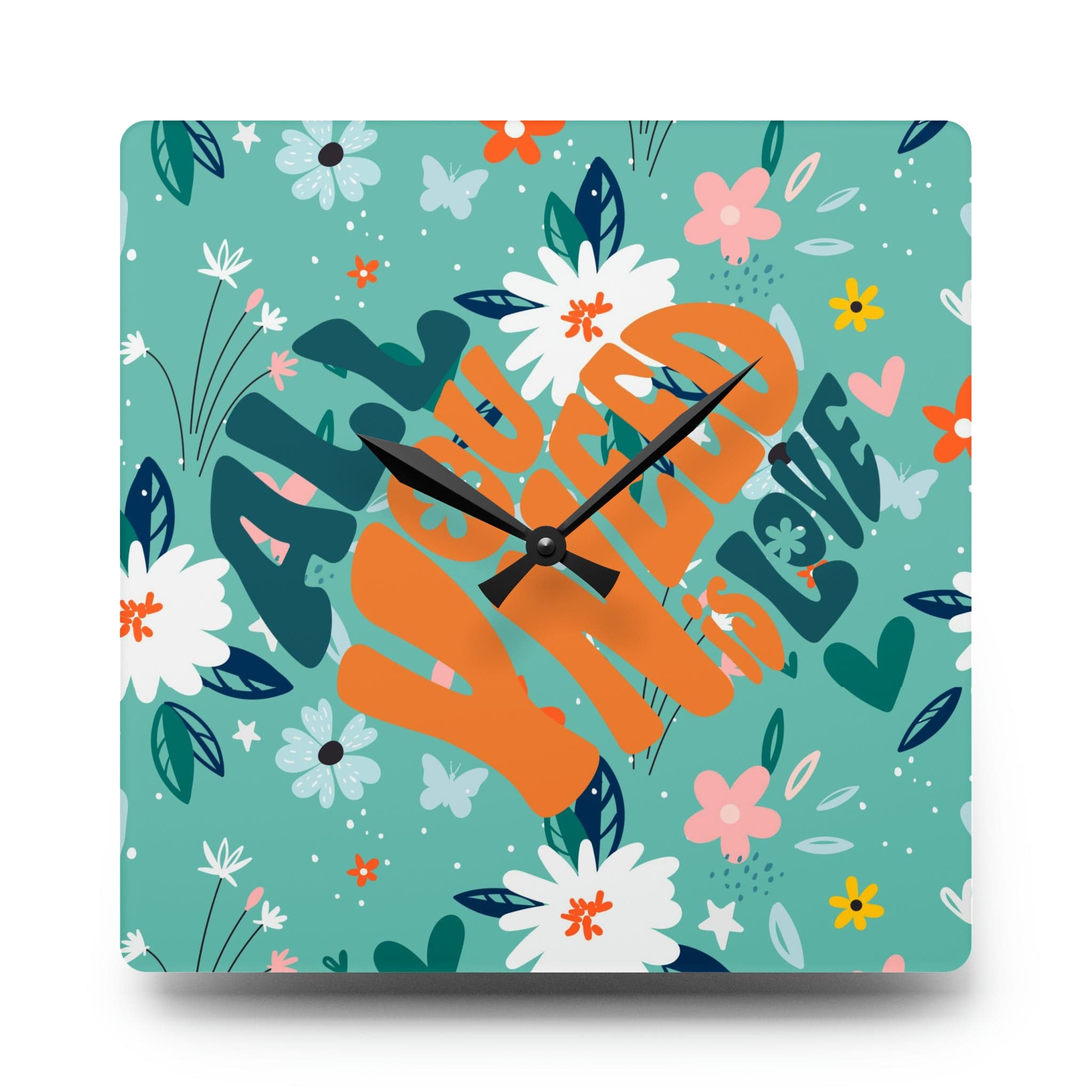 Retro Wild Child Flowers, Mod Daisy, All You Need Is Love, Groovy Acrylic Wall Clock Home Decor