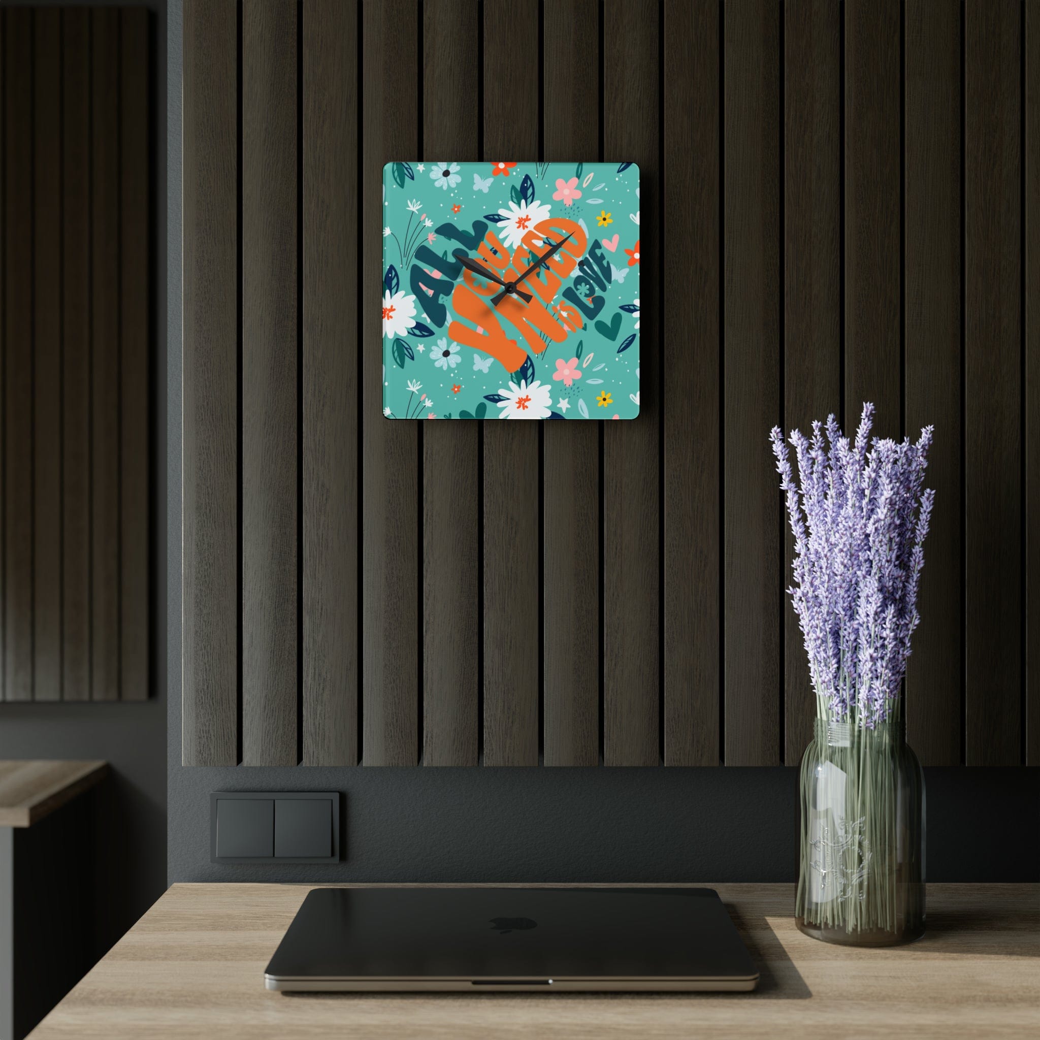 Retro Wild Child Flowers, Mod Daisy, All You Need Is Love, Groovy Acrylic Wall Clock Home Decor