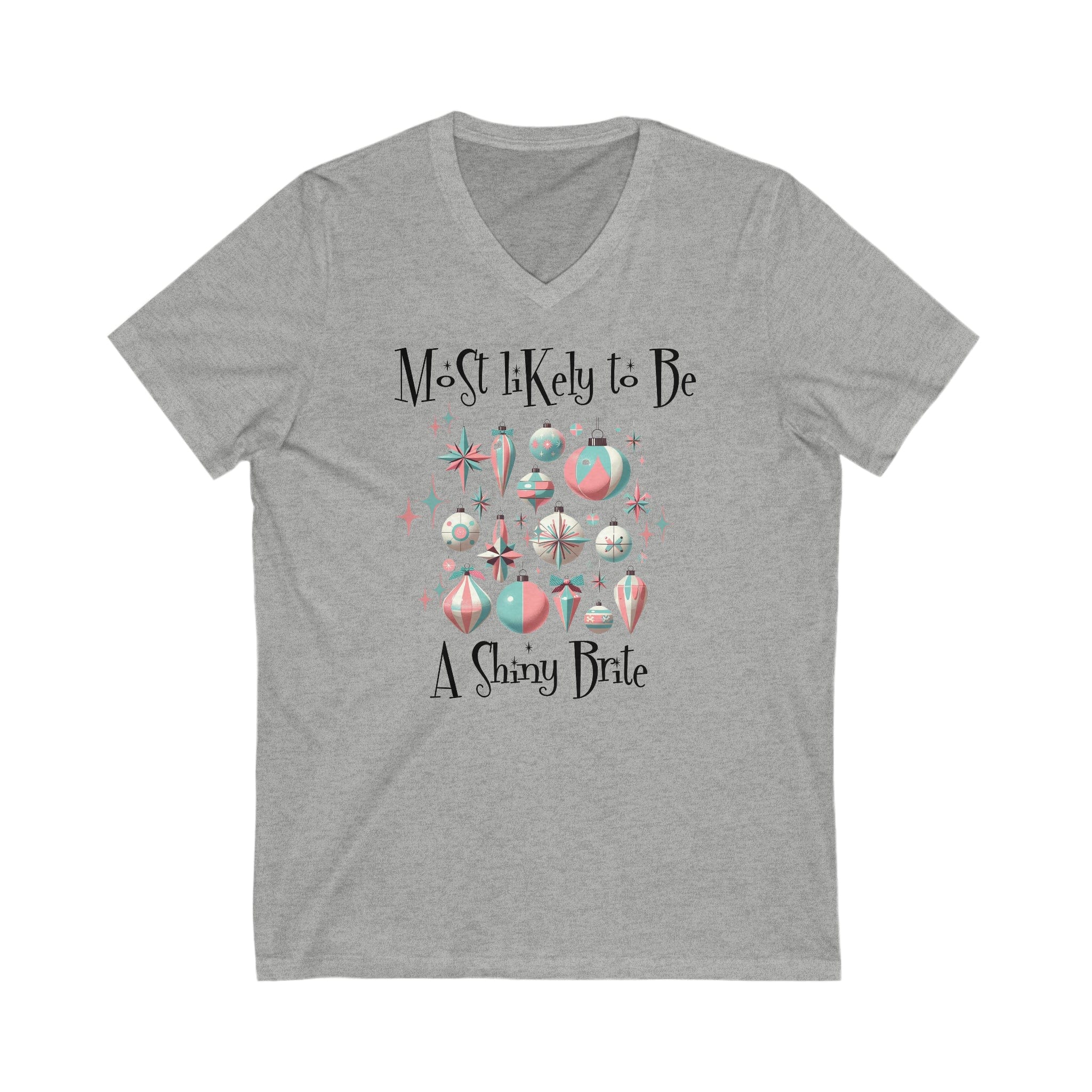 Mid Century Modern Christmas T-Shirt, Most Likely To Be A Starbright Ornaments, Unisex Jersey Short Sleeve V-Neck Tee V-neck S / Athletic Heather