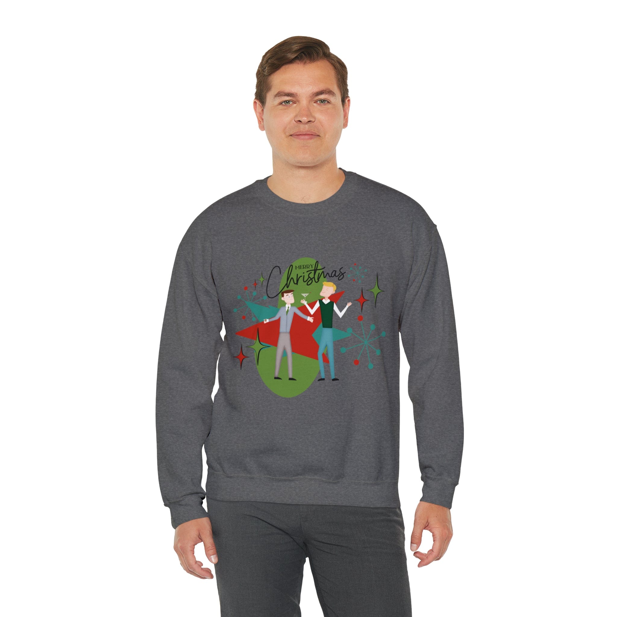 Mid Century Modern Men Couples Sweatshirt, Gay Couple, Retro Holidaay Heavy Blend™ Crewneck Sweatshirt Sweatshirt S / Graphite Heather