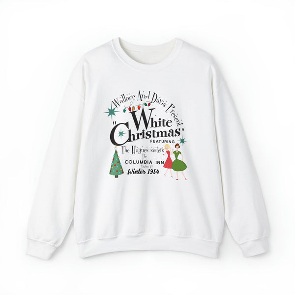 The Haynes Sisters, Wallace And Davis Present White Christmas, Kitschy 50's Mid Century Modern Christmas Crewneck Sweatshirt