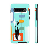Atomic Cat, Mid Mod Aqua Blue, Geometric, Samsung, Google Pixel, Tough Cases Phone Case Samsung Galaxy S10 / Glossy Mid Century Modern Gal