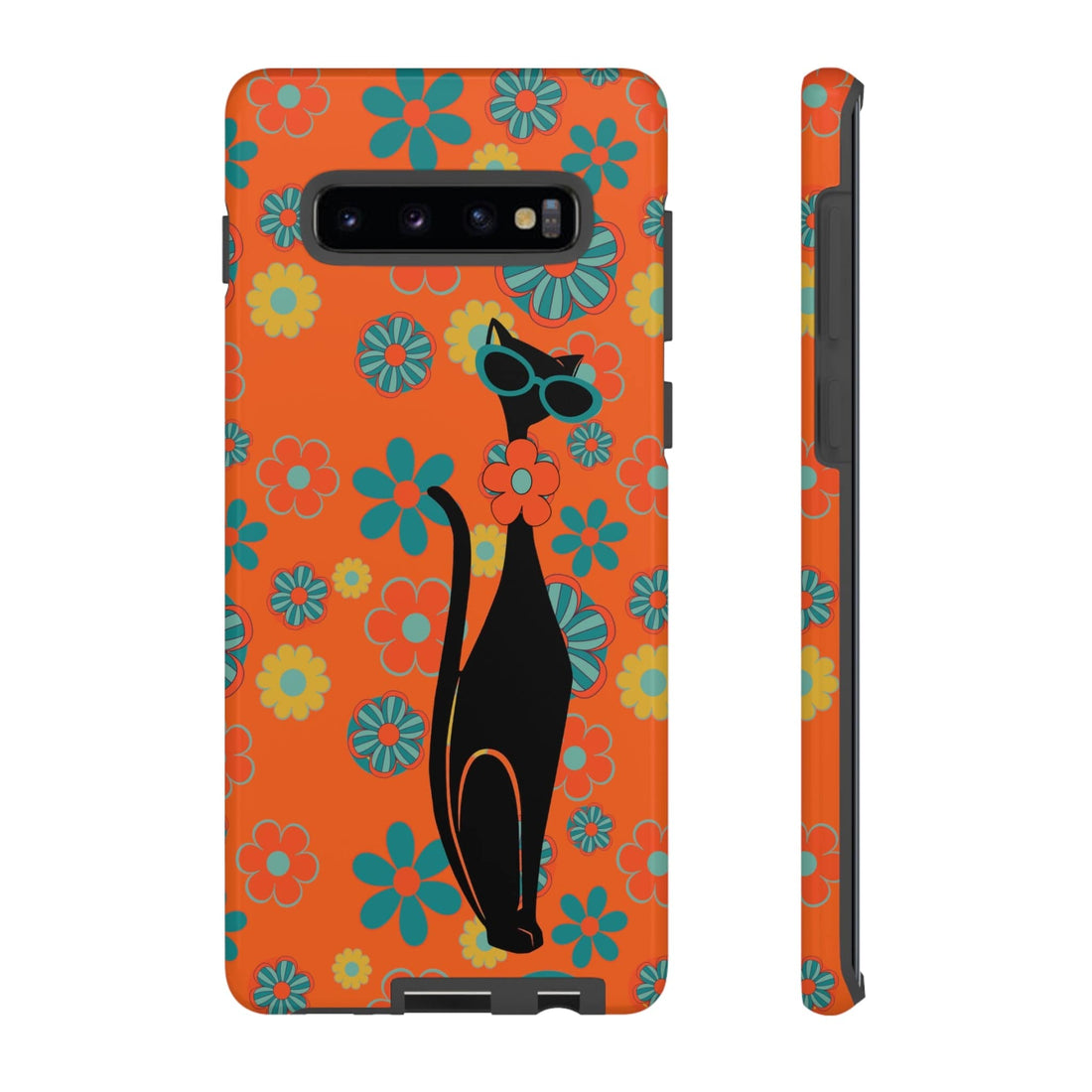 Flower Power, Retro Groovy Atomic Cat, Hipster Style Orange Samsung Galaxy and Google Pixel Tough Cases Phone Case Samsung Galaxy S10 Plus / Glossy