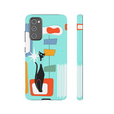 Atomic Cat, Mid Mod Aqua Blue, Geometric, Samsung, Google Pixel, Tough Cases Phone Case Samsung Galaxy S20 FE / Glossy Mid Century Modern Gal