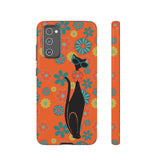 Flower Power, Retro Groovy Atomic Cat, Hipster Style Orange Samsung Galaxy and Google Pixel Tough Cases Phone Case Samsung Galaxy S20 FE / Glossy Mid Century Modern Gal