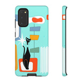 Atomic Cat, Mid Mod Aqua Blue, Geometric, Samsung, Google Pixel, Tough Cases Phone Case Samsung Galaxy S20 / Glossy Mid Century Modern Gal