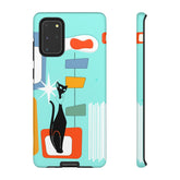 Atomic Cat, Mid Mod Aqua Blue, Geometric, Samsung, Google Pixel, Tough Cases Phone Case Samsung Galaxy S20+ / Glossy Mid Century Modern Gal