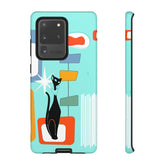 Atomic Cat, Mid Mod Aqua Blue, Geometric, Samsung, Google Pixel, Tough Cases Phone Case Samsung Galaxy S20 Ultra / Glossy Mid Century Modern Gal
