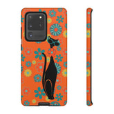Flower Power, Retro Groovy Atomic Cat, Hipster Style Orange Samsung Galaxy and Google Pixel Tough Cases Phone Case Samsung Galaxy S20 Ultra / Glossy Mid Century Modern Gal