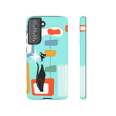 Atomic Cat, Mid Mod Aqua Blue, Geometric, Samsung, Google Pixel, Tough Cases Phone Case Samsung Galaxy S21 FE / Matte Mid Century Modern Gal