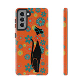 Flower Power, Retro Groovy Atomic Cat, Hipster Style Orange Samsung Galaxy and Google Pixel Tough Cases Phone Case Samsung Galaxy S21 / Glossy Mid Century Modern Gal