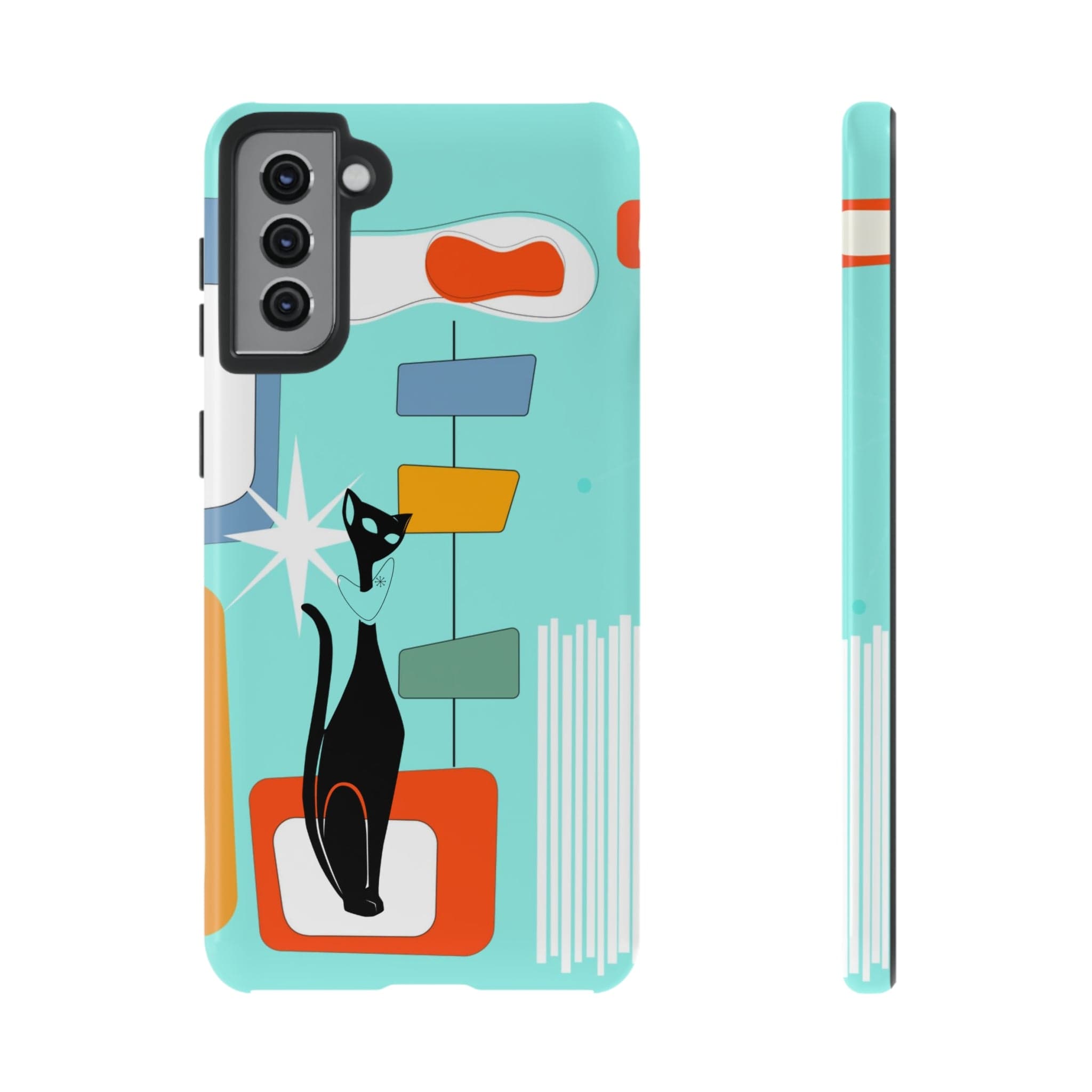Atomic Cat, Mid Mod Aqua Blue, Geometric, Samsung, Google Pixel, Tough Cases Phone Case Samsung Galaxy S21 Plus / Glossy