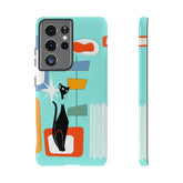 Atomic Cat, Mid Mod Aqua Blue, Geometric, Samsung, Google Pixel, Tough Cases Phone Case Samsung Galaxy S21 Ultra / Glossy Mid Century Modern Gal