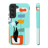 Atomic Cat, Mid Mod Aqua Blue, Geometric, Samsung, Google Pixel, Tough Cases Phone Case Samsung Galaxy S22 / Glossy Mid Century Modern Gal