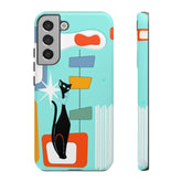 Atomic Cat, Mid Mod Aqua Blue, Geometric, Samsung, Google Pixel, Tough Cases Phone Case Samsung Galaxy S22 Plus / Matte Mid Century Modern Gal