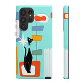 Atomic Cat, Mid Mod Aqua Blue, Geometric, Samsung, Google Pixel, Tough Cases Phone Case Samsung Galaxy S22 Ultra / Glossy Mid Century Modern Gal