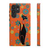 Flower Power, Retro Groovy Atomic Cat, Hipster Style Orange Samsung Galaxy and Google Pixel Tough Cases Phone Case Samsung Galaxy S22 Ultra / Glossy Mid Century Modern Gal