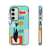Atomic Cat, Mid Mod Aqua Blue, Geometric, Samsung, Google Pixel, Tough Cases Phone Case Samsung Galaxy S23 / Glossy Mid Century Modern Gal