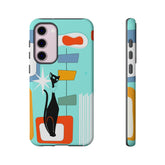 Atomic Cat, Mid Mod Aqua Blue, Geometric, Samsung, Google Pixel, Tough Cases Phone Case Samsung Galaxy S23 Plus / Glossy Mid Century Modern Gal
