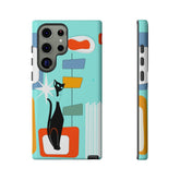 Atomic Cat, Mid Mod Aqua Blue, Geometric, Samsung, Google Pixel, Tough Cases Phone Case Samsung Galaxy S23 Ultra / Glossy Mid Century Modern Gal