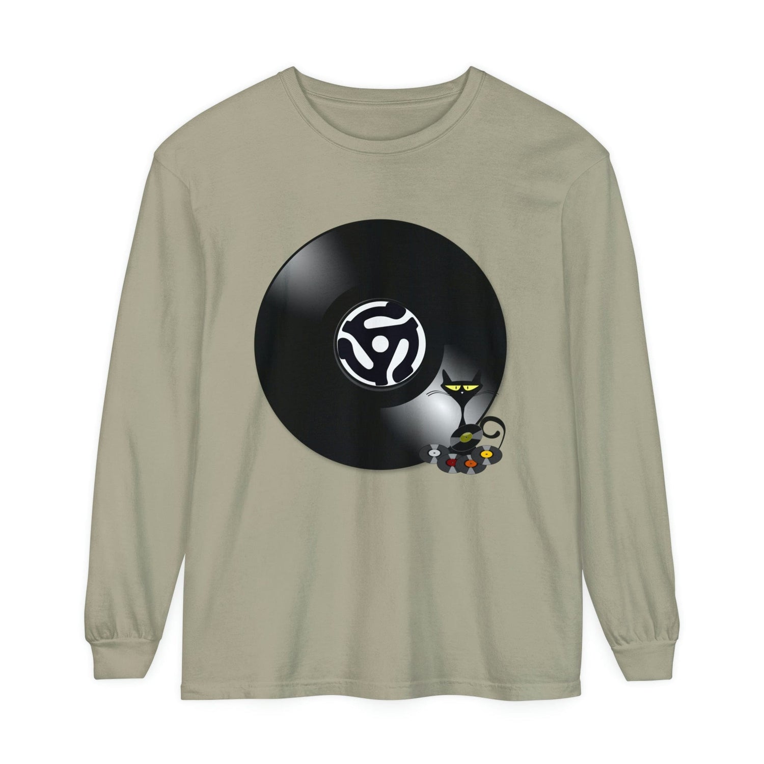45 Rpm Vinyl Record, Cool Atomic Cat, Music Lover, DJ Spinning Unisex Long Sleeve T-Shirt Long-sleeve Sandstone / S