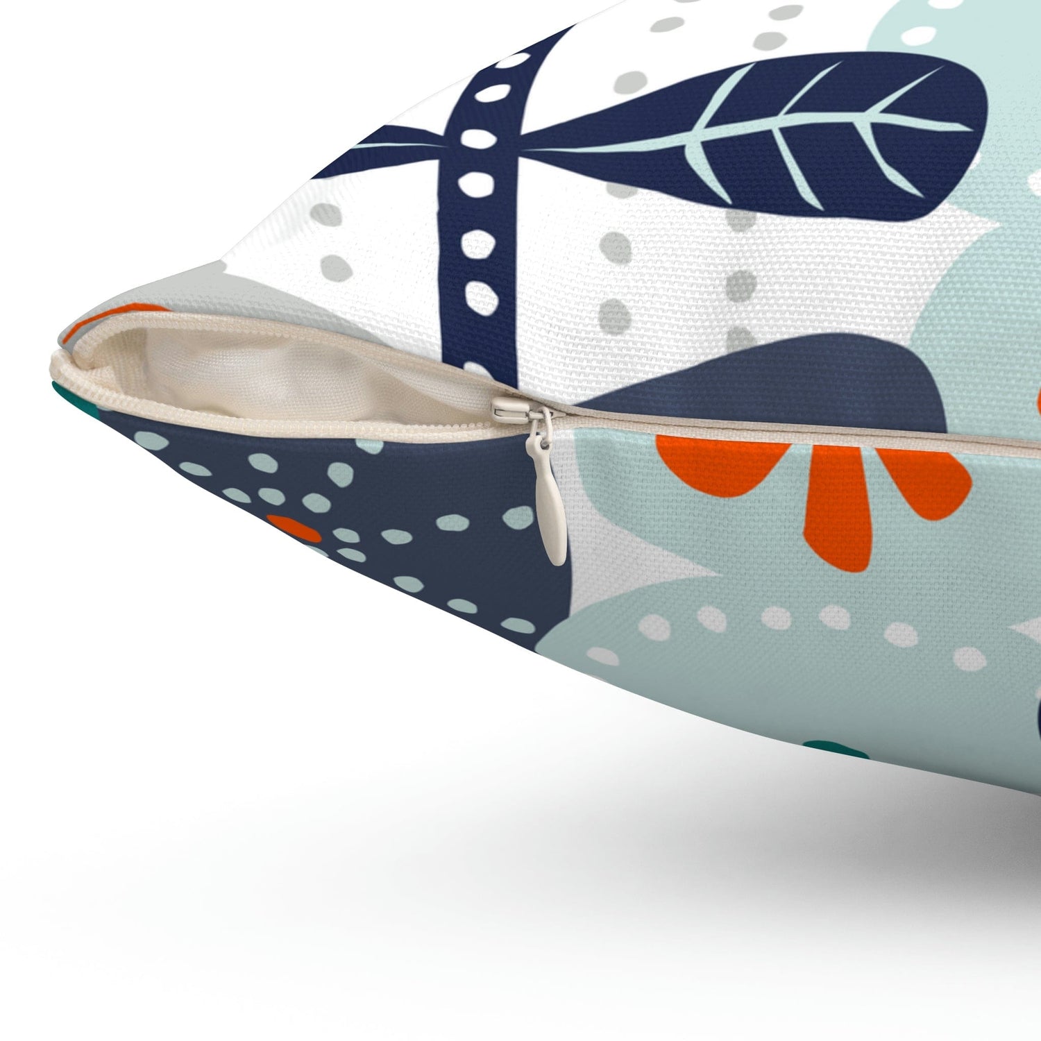 Scandinavian Modern Danish, Hygge Nordic, Mod Flower, Blue, Teal, Orange, Mist Blue, Geometric Flower, Pillow And Insert Home Decor