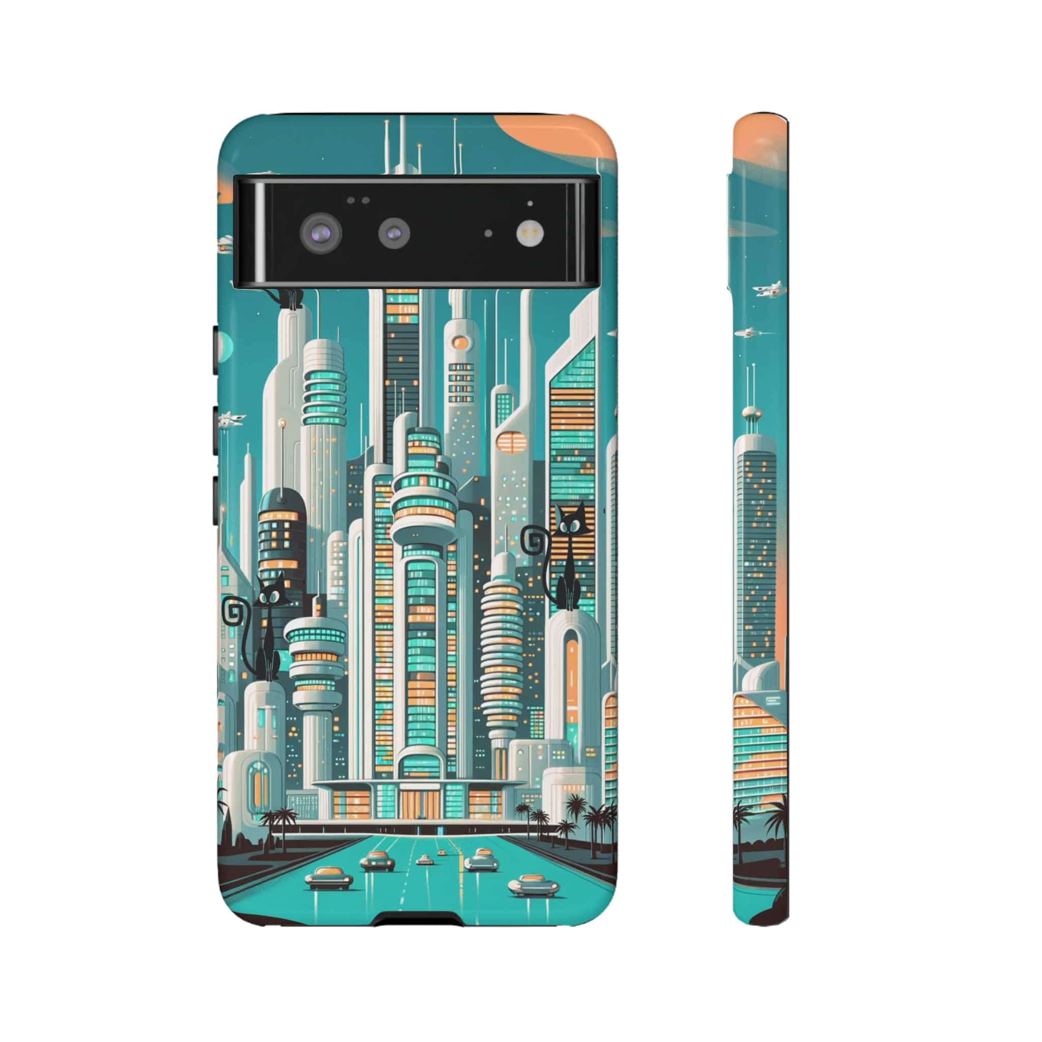 Sci-Fi Atomic Cat City, Mid Century Modern Phone Tough Cases Phone Case