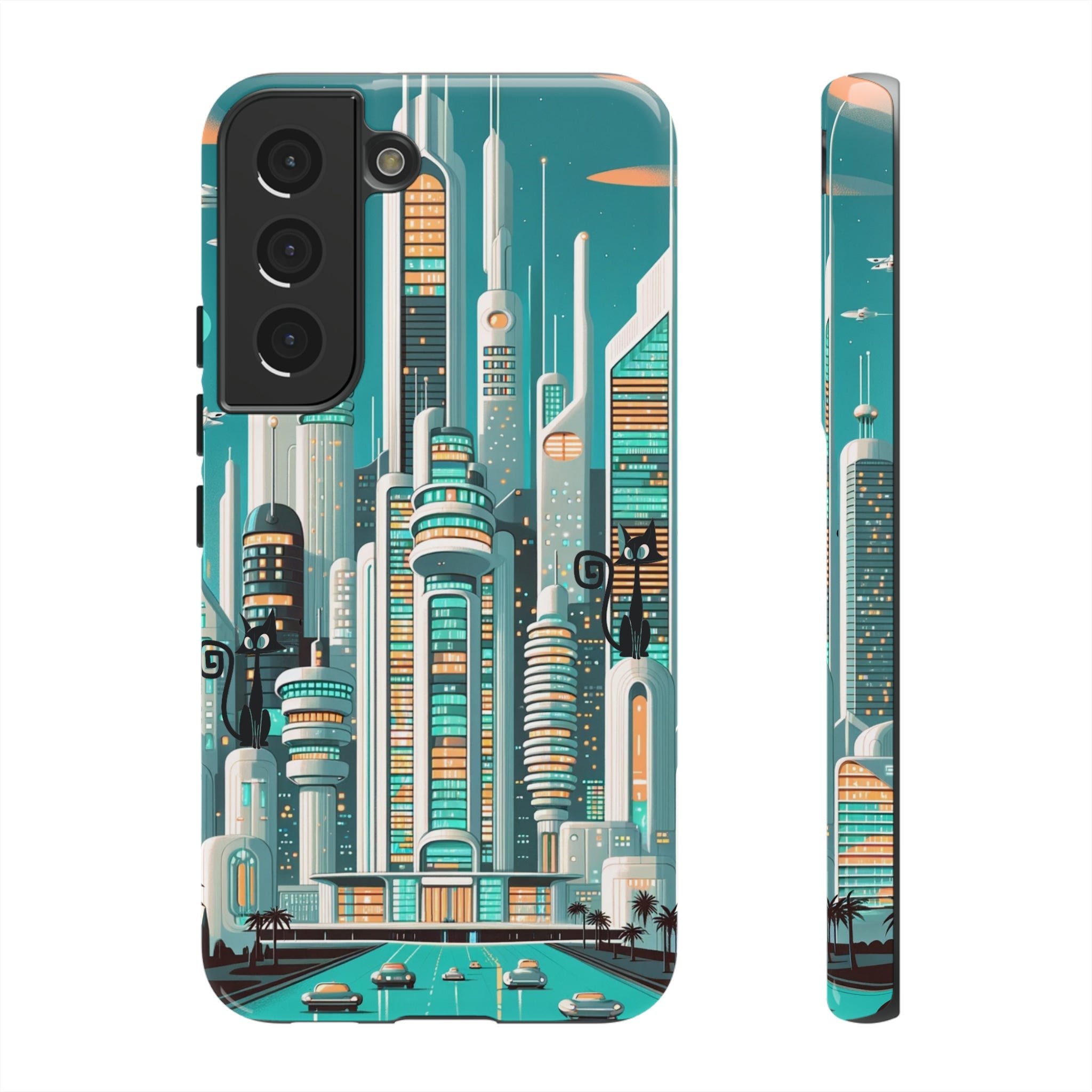 Sci-Fi Atomic Cat City, Mid Century Modern Phone Tough Cases Phone Case