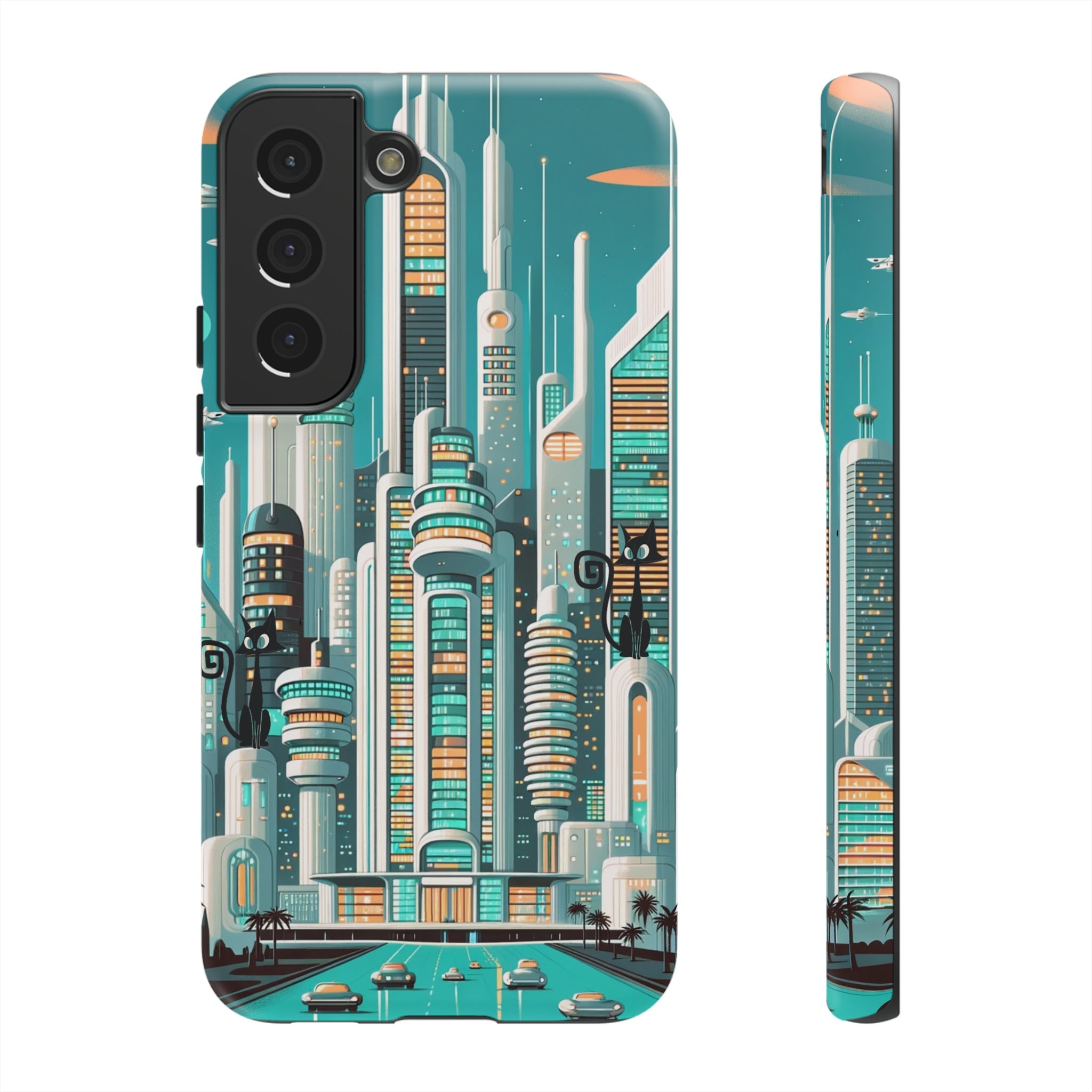 Sci-Fi Atomic Cat City, Mid Century Modern Phone Tough Cases Phone Case