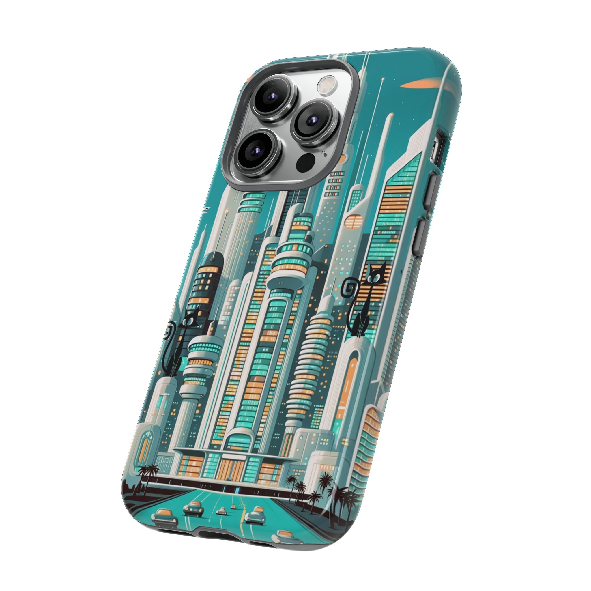 Sci-Fi Atomic Cat City, Mid Century Modern Phone Tough Cases Phone Case