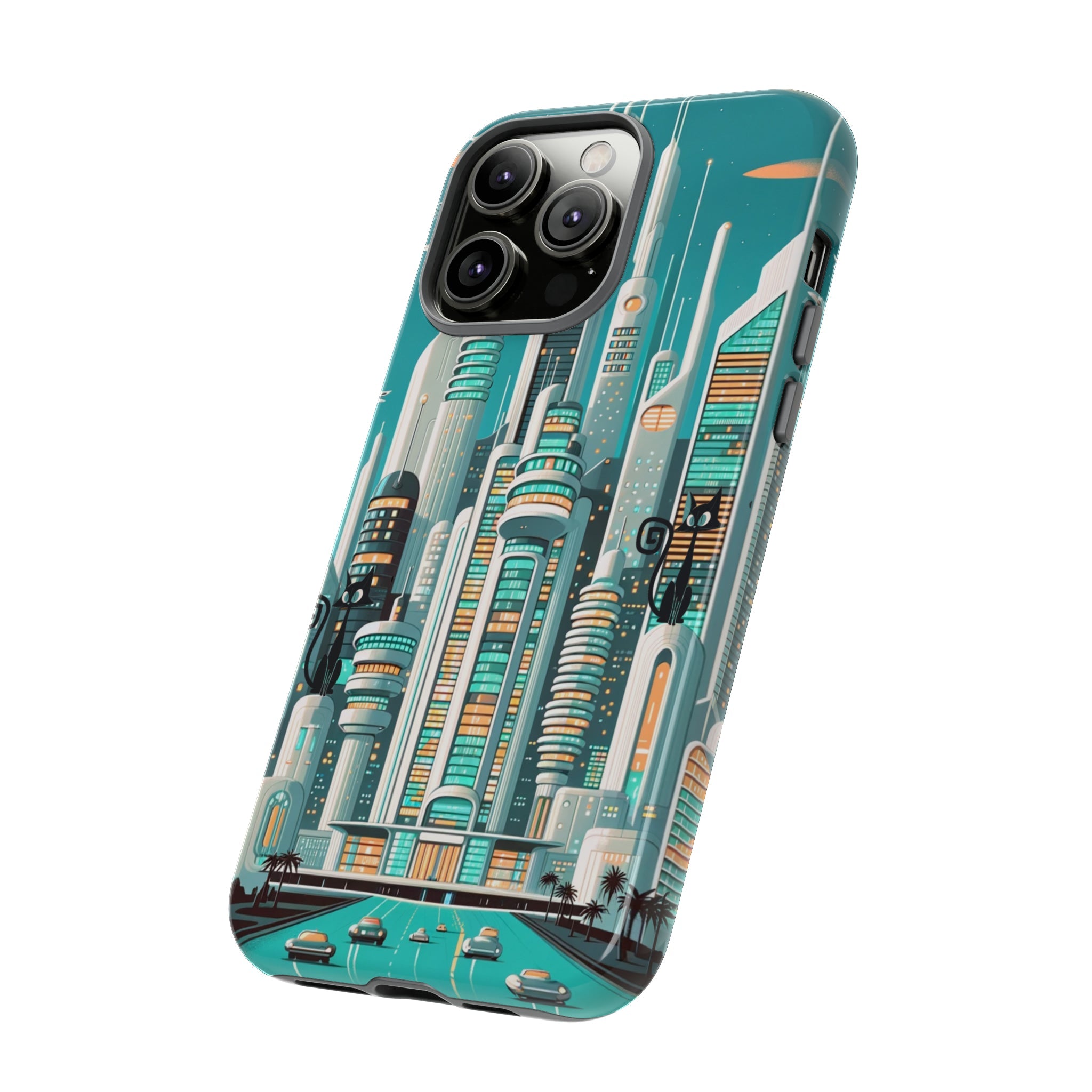 Sci-Fi Atomic Cat City, Mid Century Modern Phone Tough Cases Phone Case
