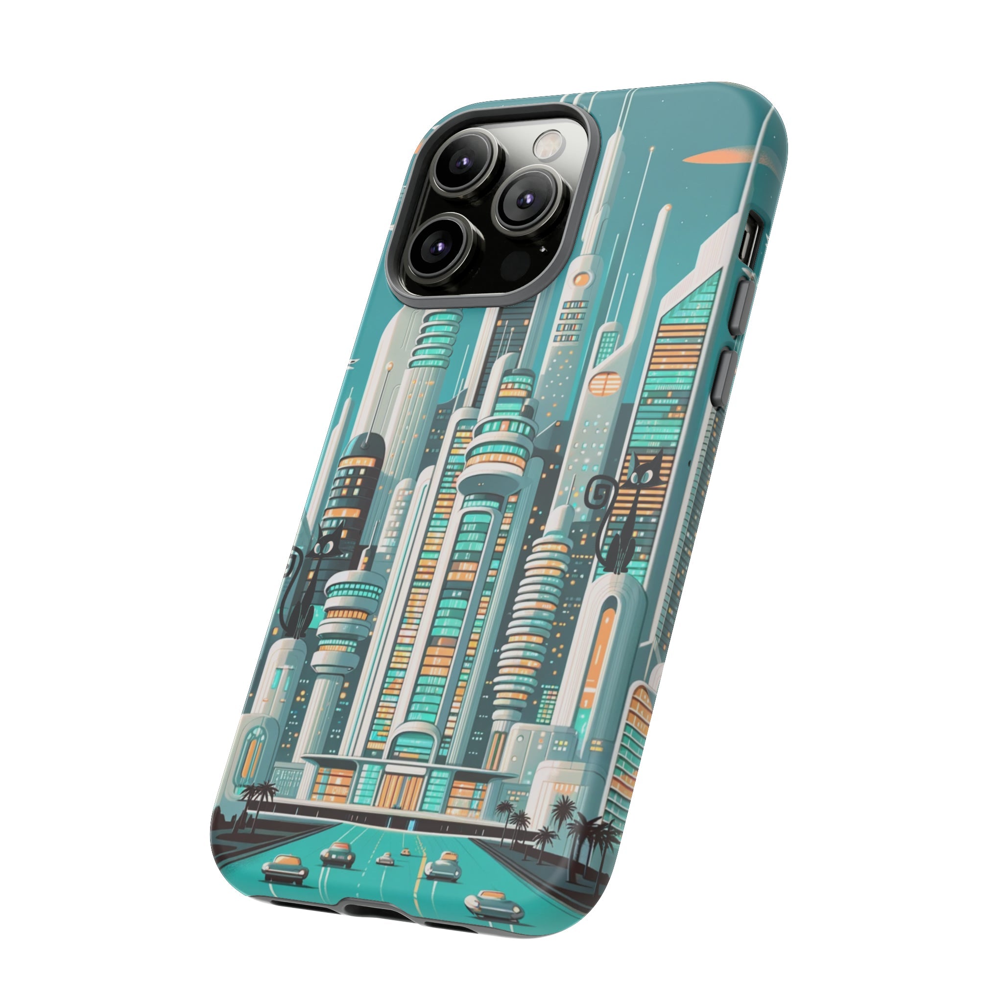 Sci-Fi Atomic Cat City, Mid Century Modern Phone Tough Cases Phone Case