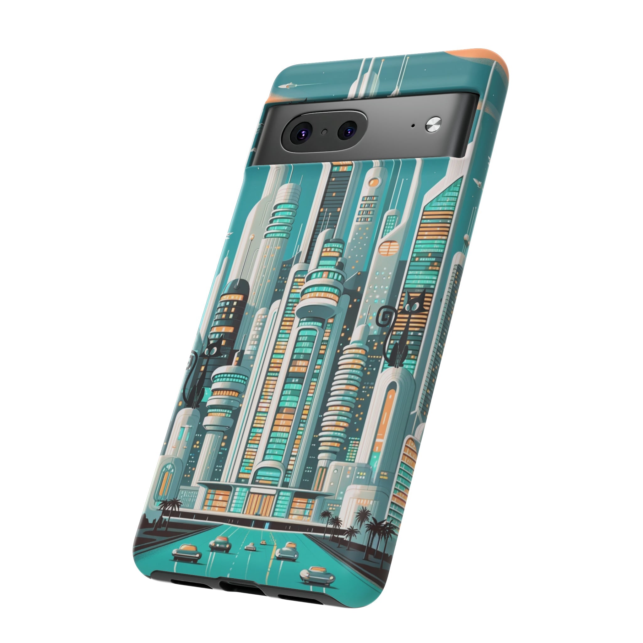 Sci-Fi Atomic Cat City, Mid Century Modern Phone Tough Cases Phone Case