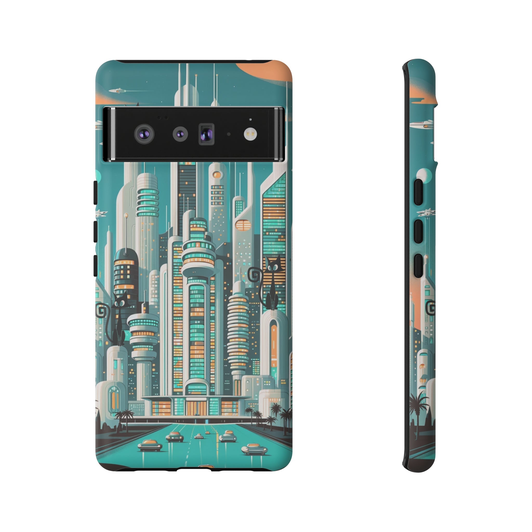 Sci-Fi Atomic Cat City, Mid Century Modern Phone Tough Cases Phone Case