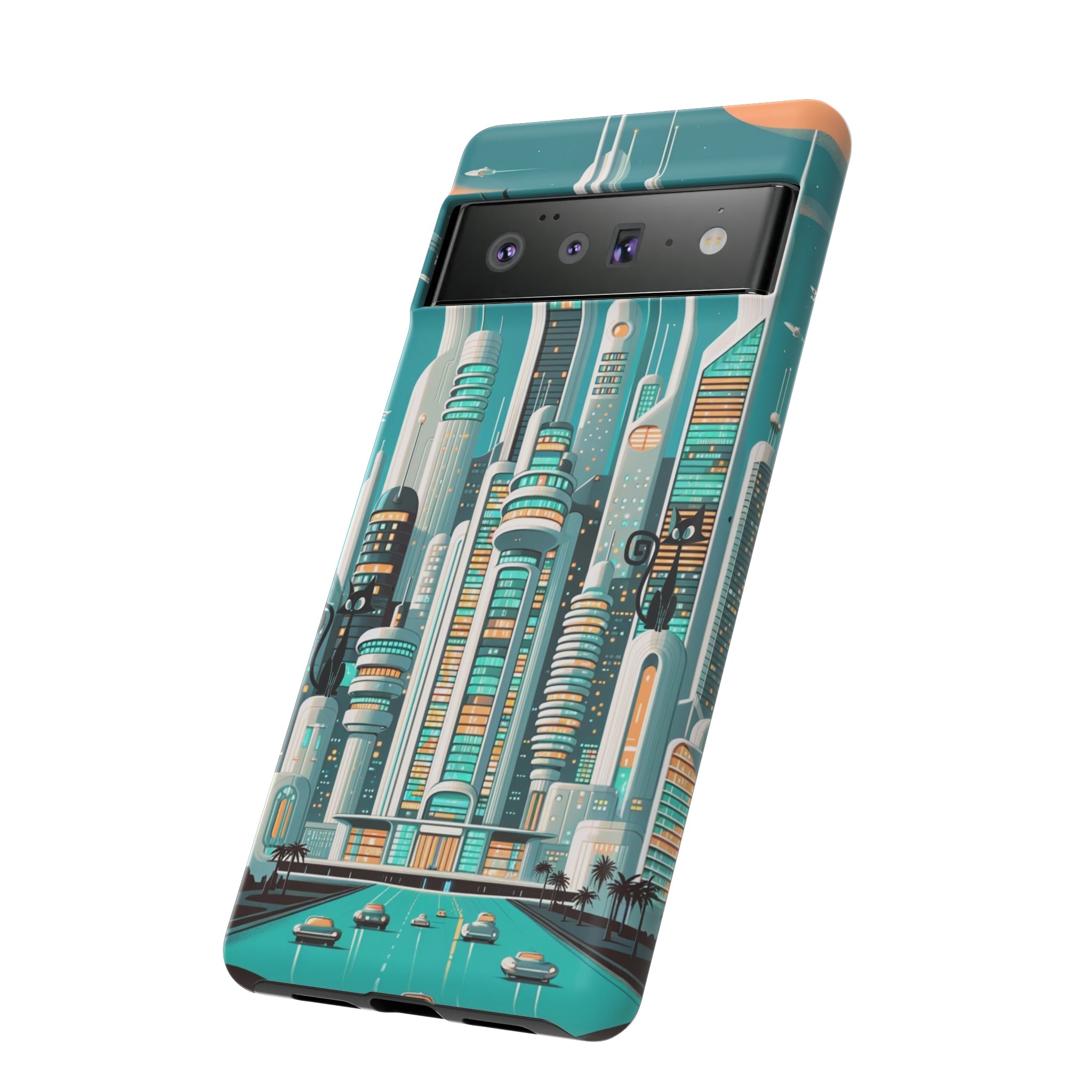 Sci-Fi Atomic Cat City, Mid Century Modern Phone Tough Cases Phone Case