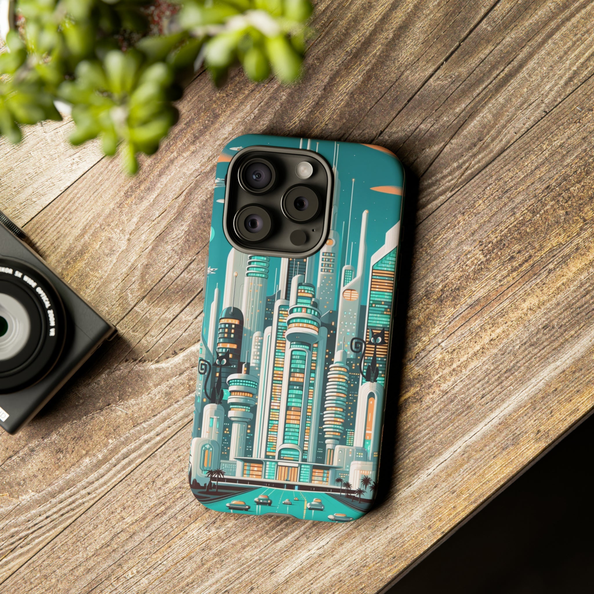 Sci-Fi Atomic Cat City, Mid Century Modern Phone Tough Cases Phone Case