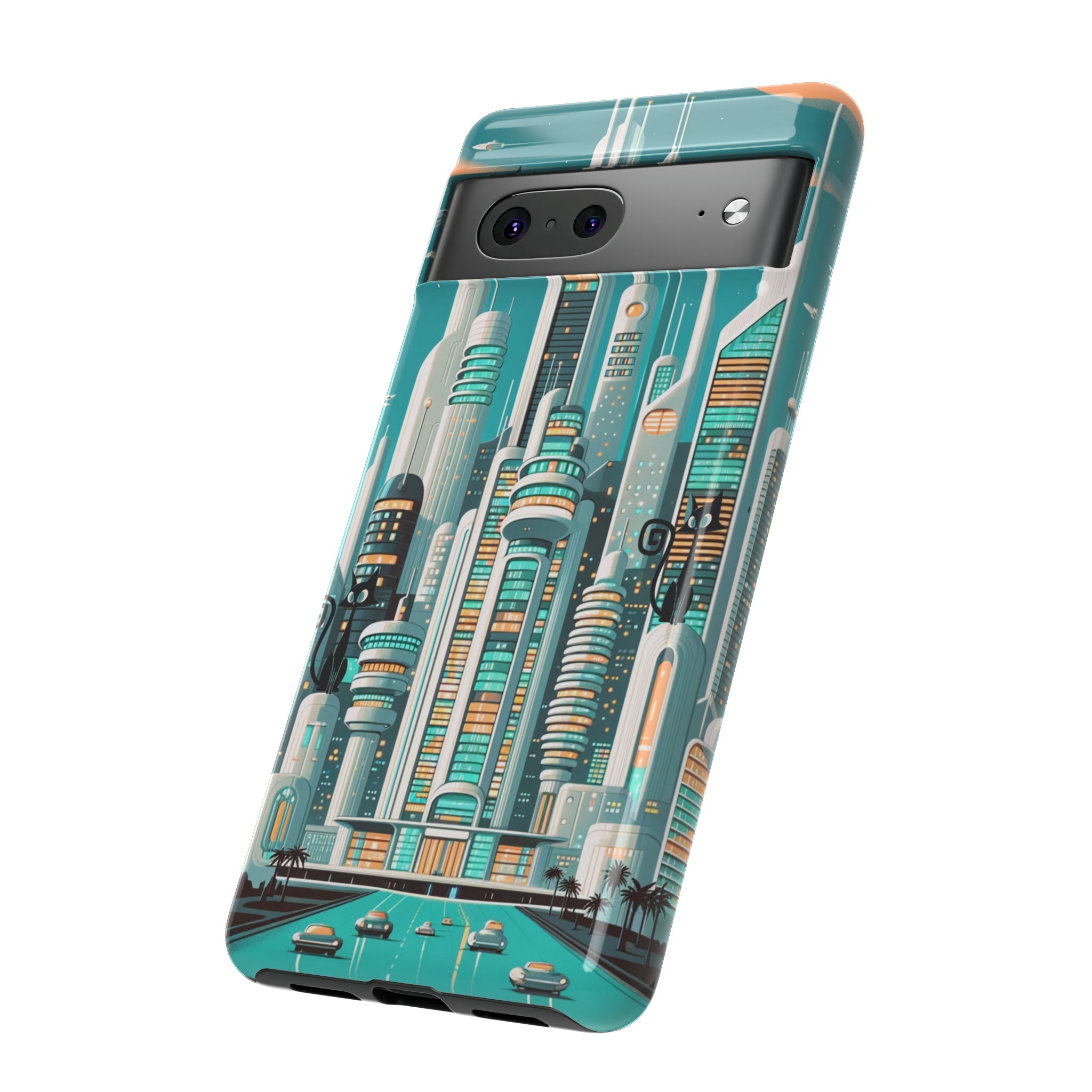 Sci-Fi Atomic Cat City, Mid Century Modern Phone Tough Cases Phone Case