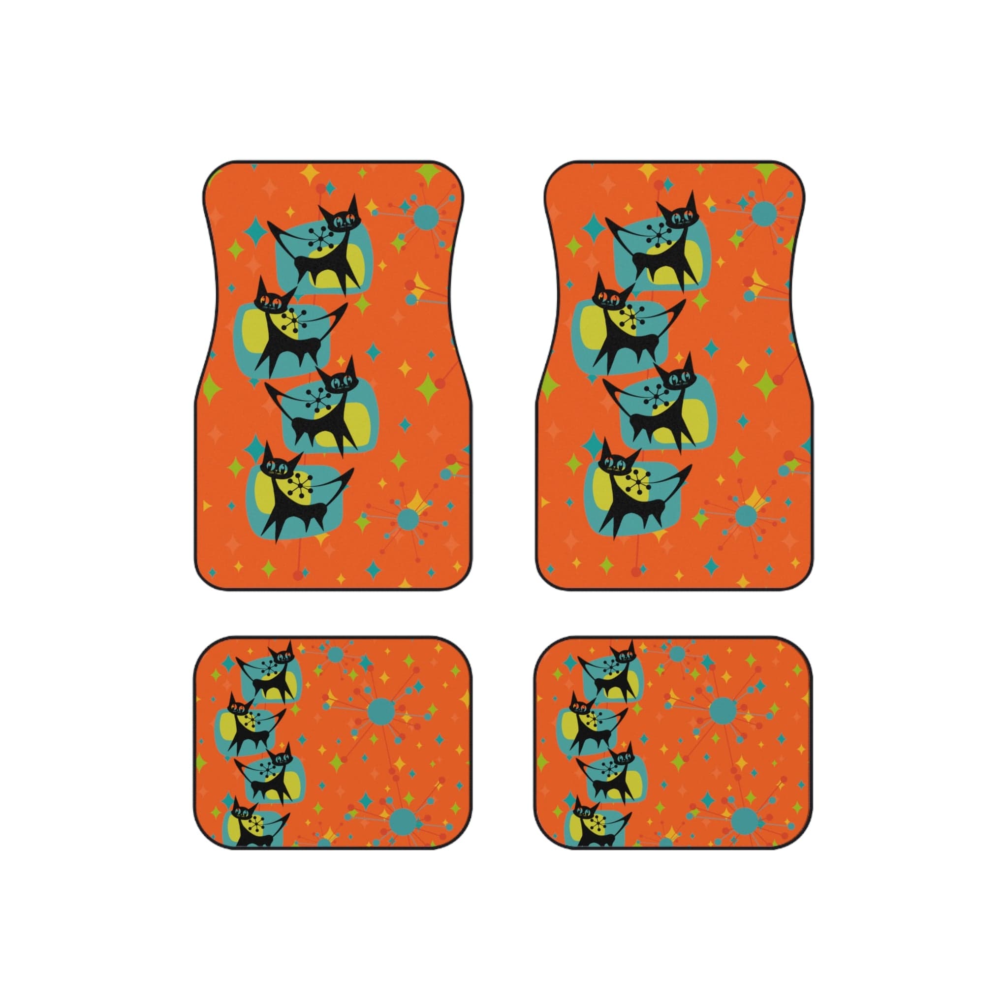 Atomic Cat, Crazy Cat Mom, Orange Retro Mod Car Mats (Set of 4) Accessories Set of 4