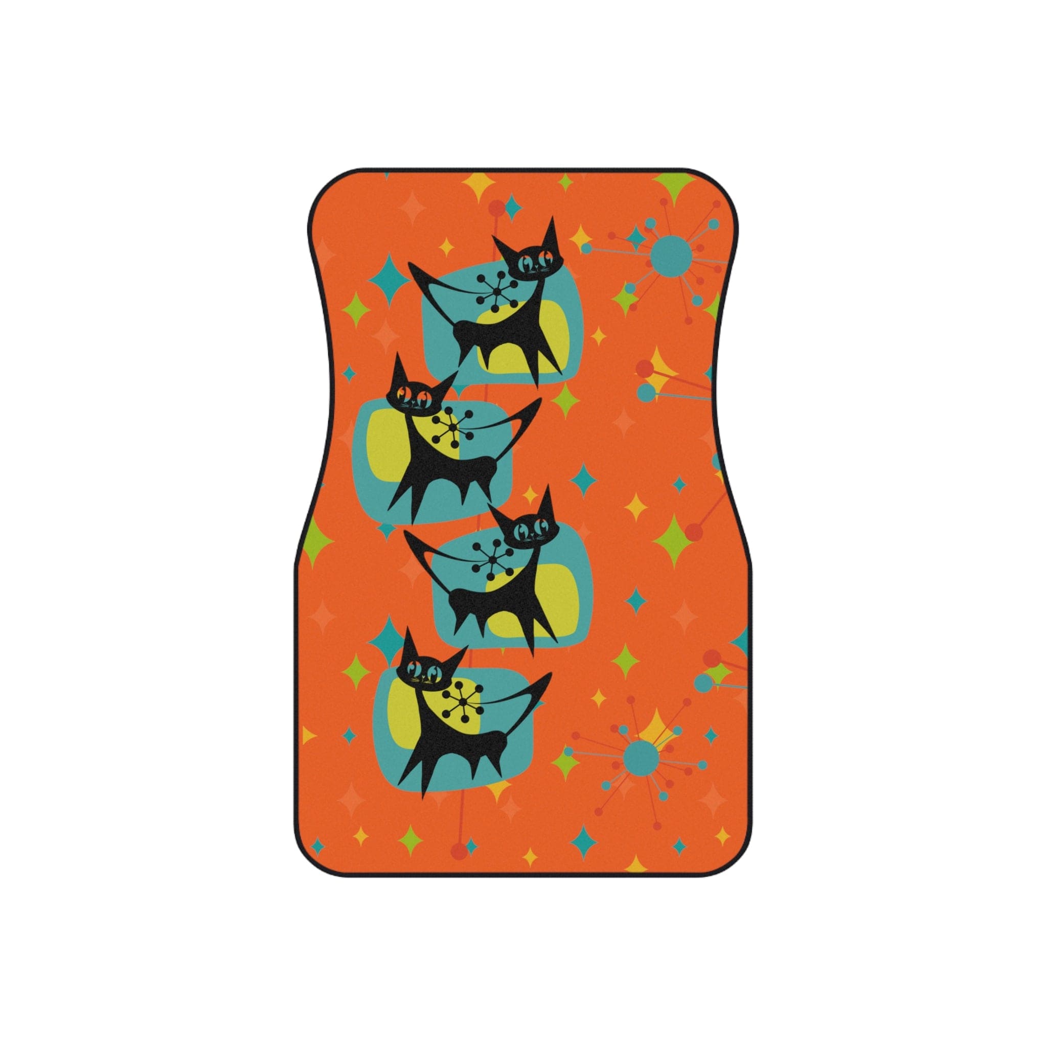 Atomic Cat, Crazy Cat Mom, Orange Retro Mod Car Mats (Set of 4) Accessories Set of 4