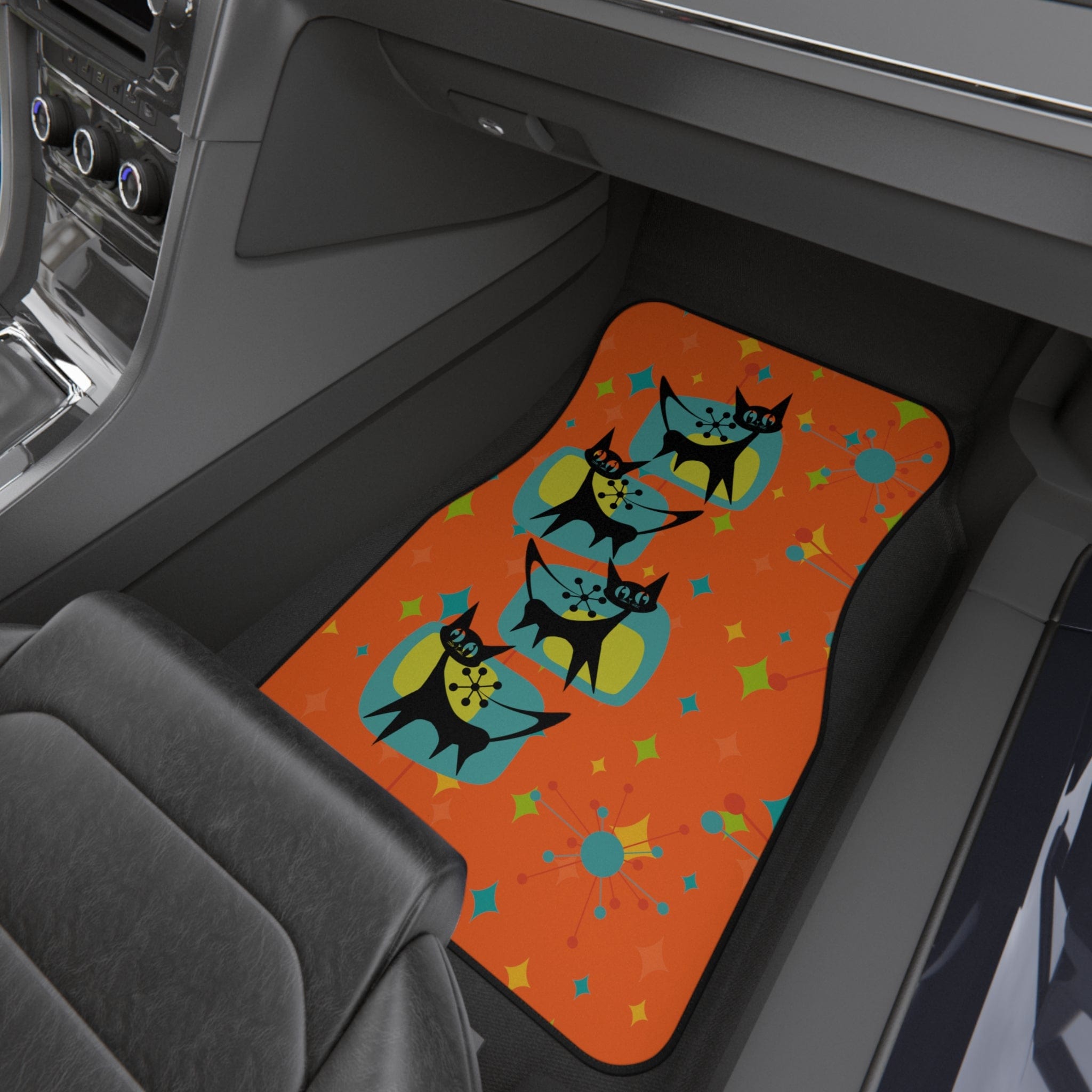Atomic Cat, Crazy Cat Mom, Orange Retro Mod Car Mats (Set of 4) Accessories Set of 4
