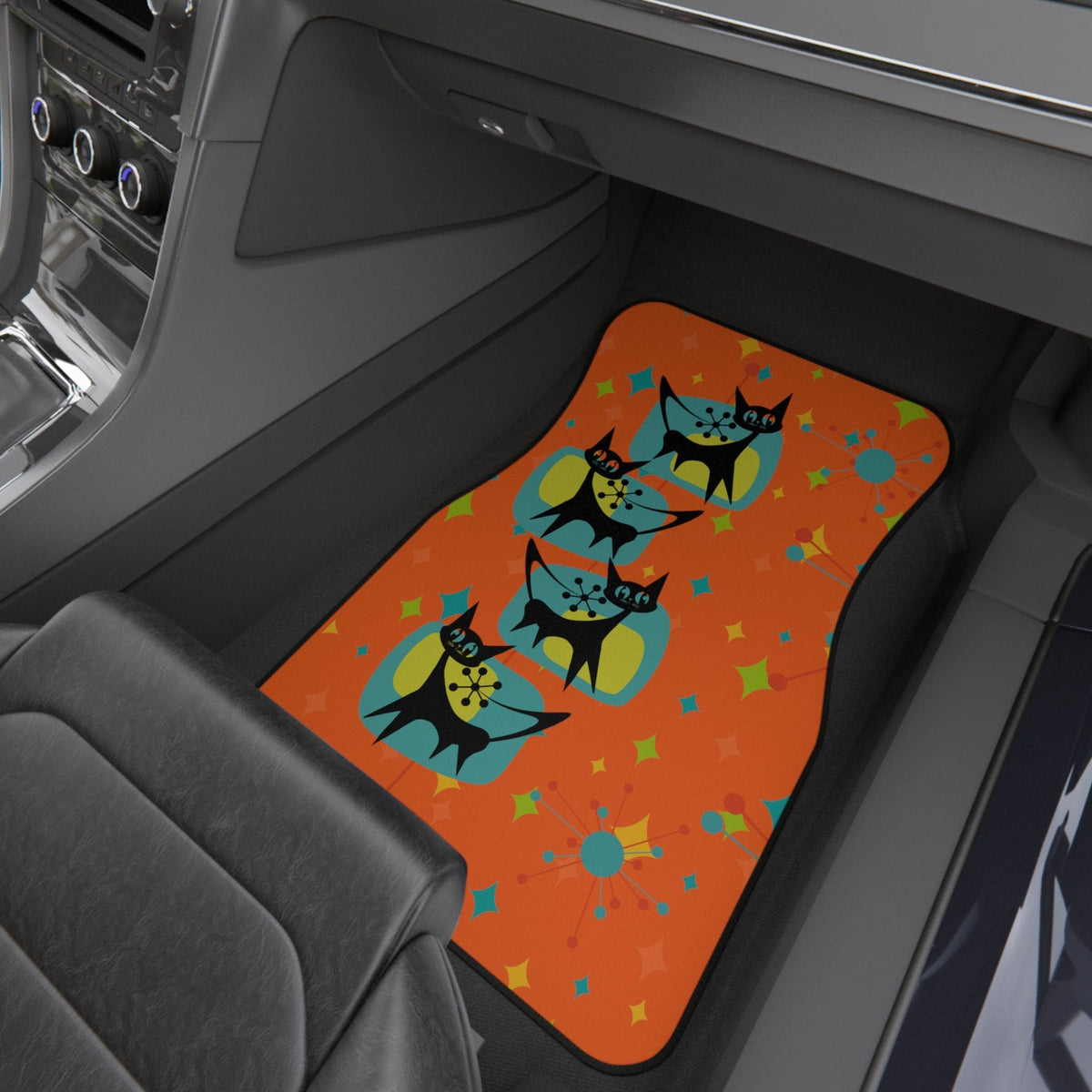 Atomic Cat, Crazy Cat Mom, Orange Retro Mod Car Mats (Set of 4) Accessories Set of 4