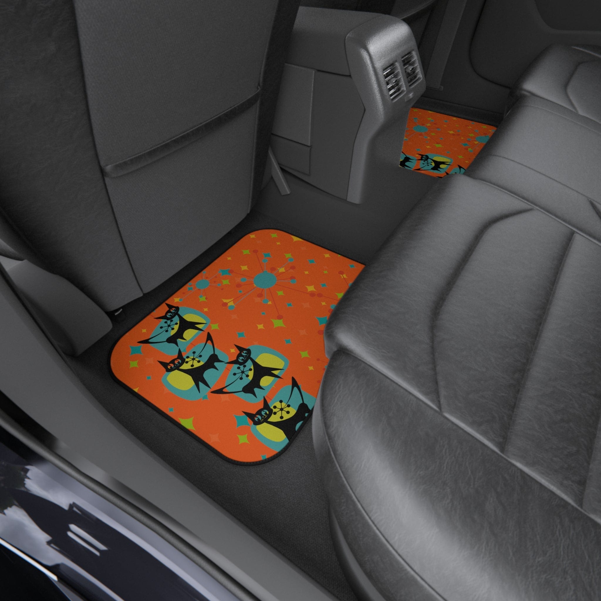 Atomic Cat, Crazy Cat Mom, Orange Retro Mod Car Mats (Set of 4) Accessories Set of 4