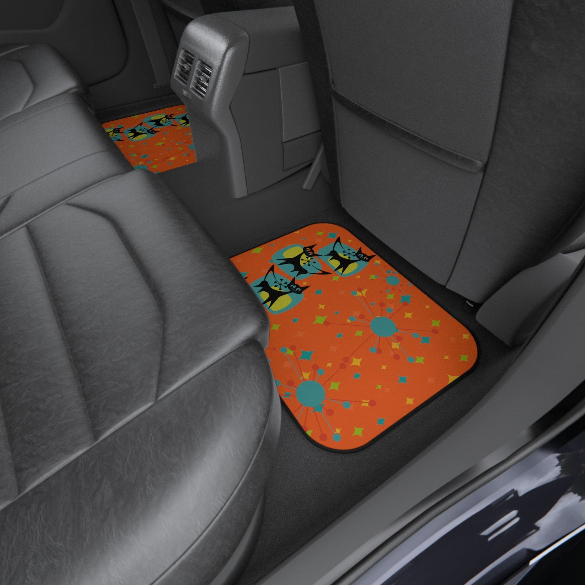 Atomic Cat, Crazy Cat Mom, Orange Retro Mod Car Mats (Set of 4) Accessories Set of 4