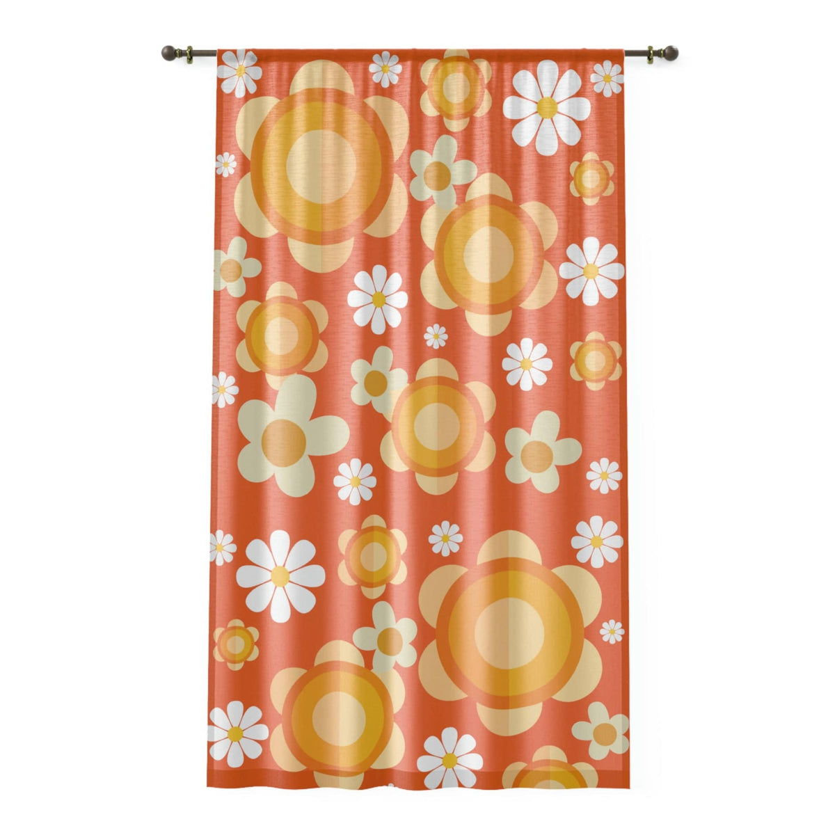 Flower Power, Groovy Mod, Flower Child Of The 70's Sheer Window Curtain Home Decor Sheer / White / 50" × 84"