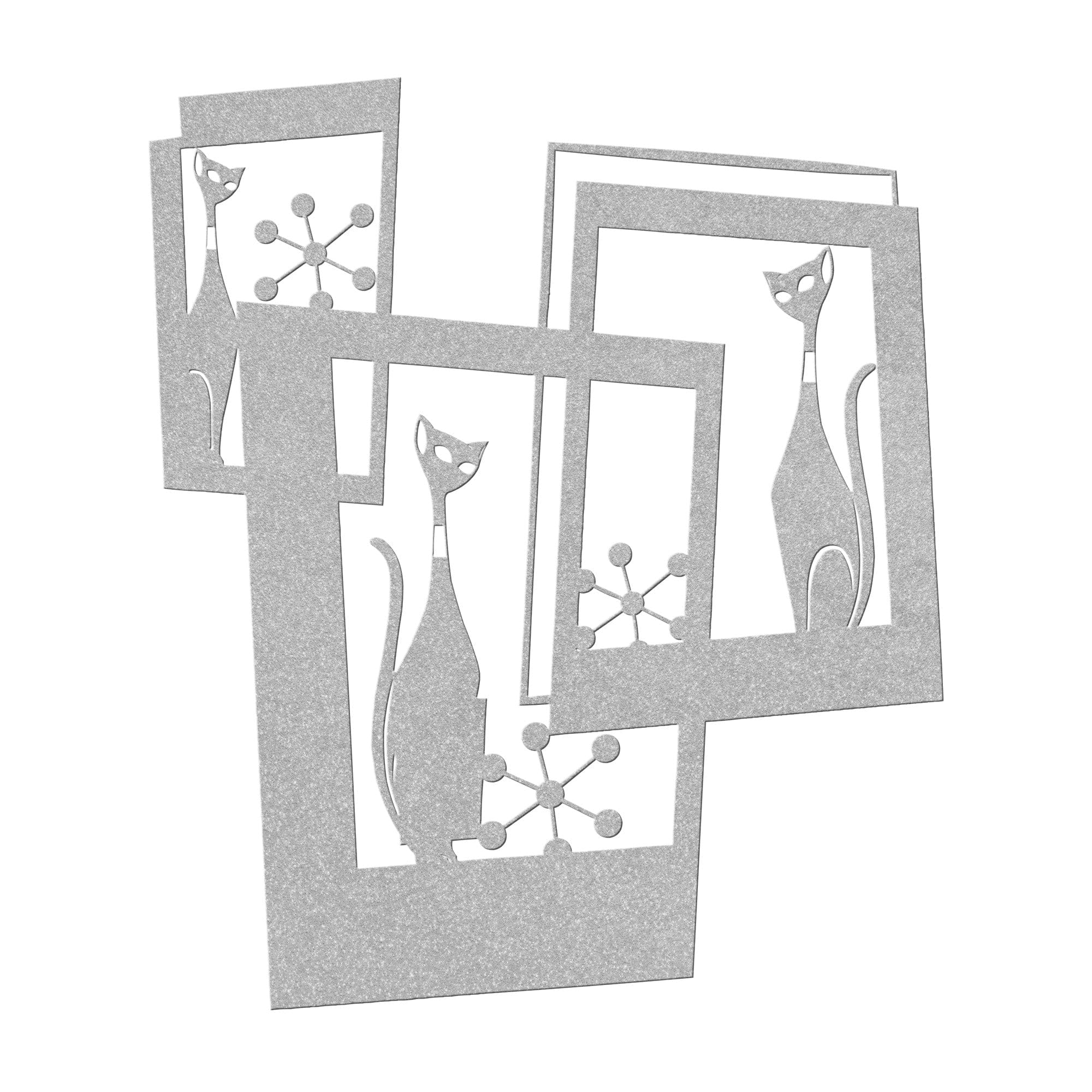 Atomic Cat, three cats starburst Wall Art Silver / 12 Inch