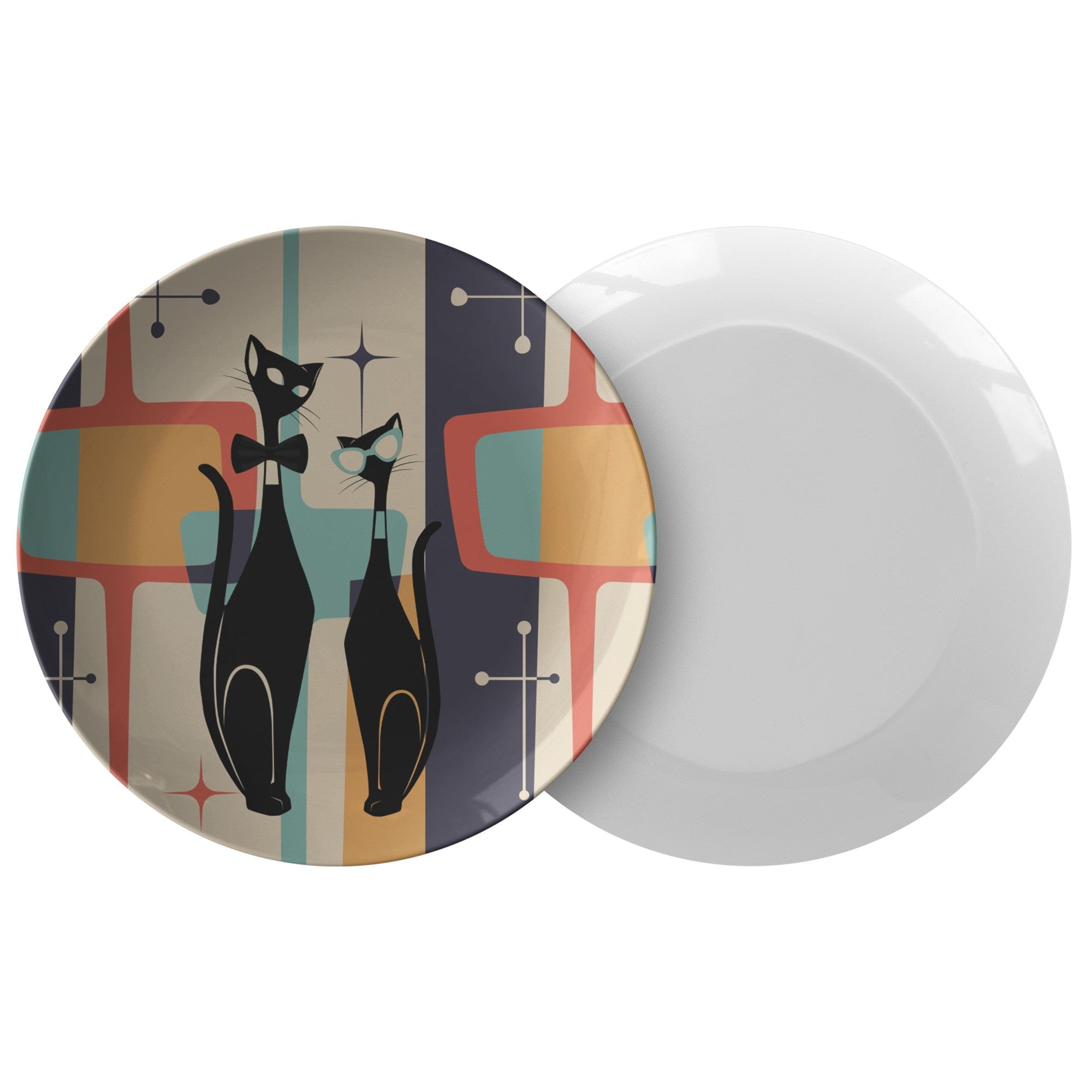 Atomic Cat, Mid Century Modern Dinnerware Plates, His And Her, Anniversary, Wedding, Shower, Housewarming Gifts Kitchenware Single